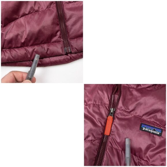 Patagonia Hi-Loft Down Sweater Hoody Jacket Girl's Large 12 Youth Burgundy 68212 - Picture 16 of 16